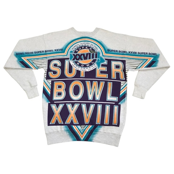 Vintage 1994 Super Bowl XXVIII Sweatshirt Large Crewneck All Over Print Cowboys - Picture 1 of 4